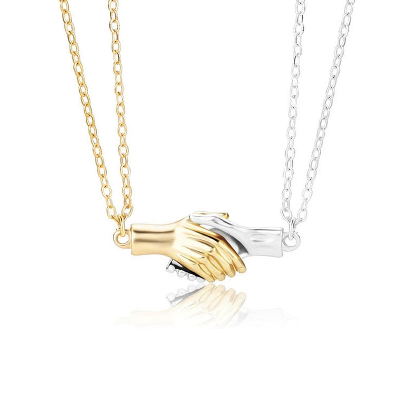 Alloy Couple Necklaces with Hand - Holding Design - Magnetic Attraction