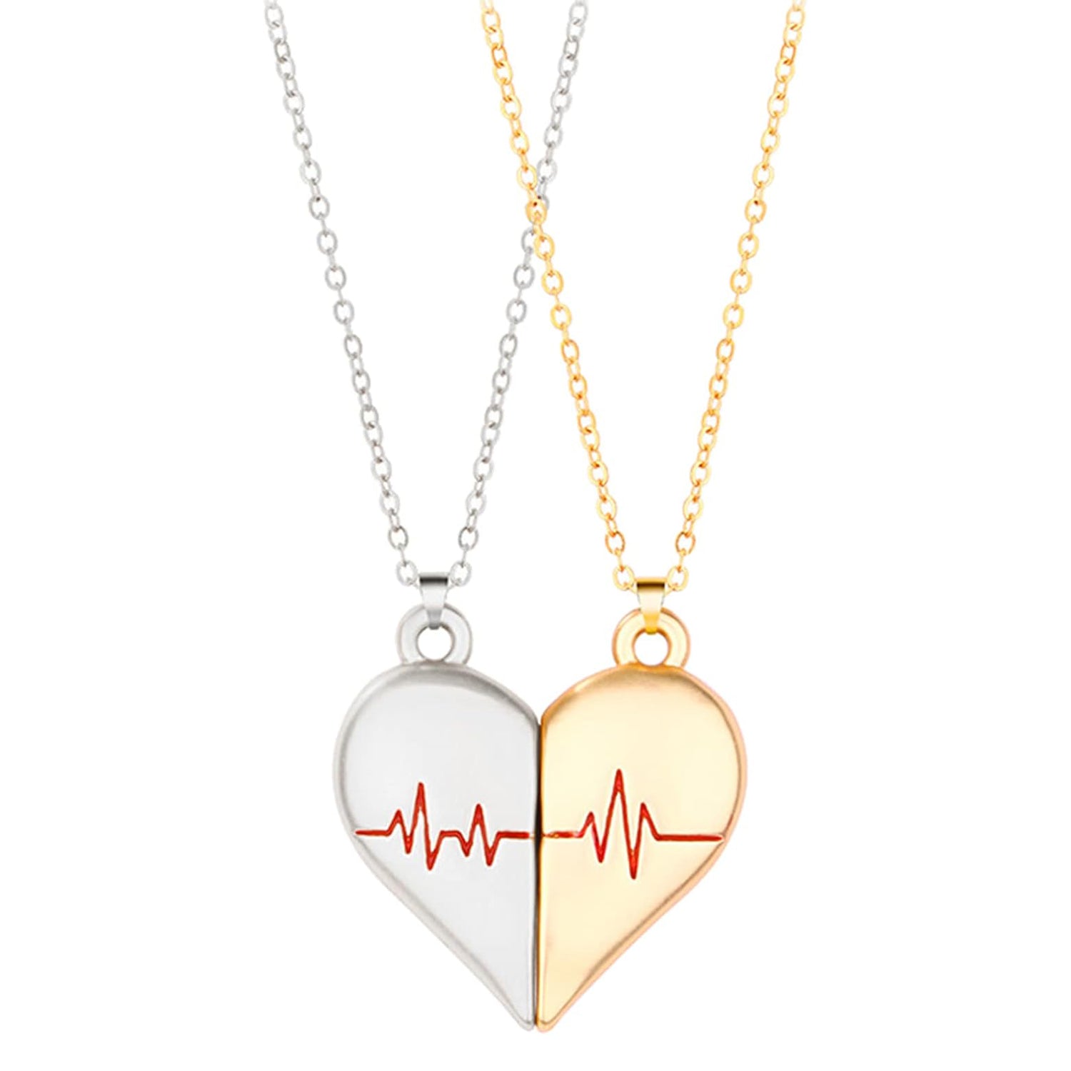 Couple Necklaces with Heartbeat Split Heart Design - Romantic Jewelry