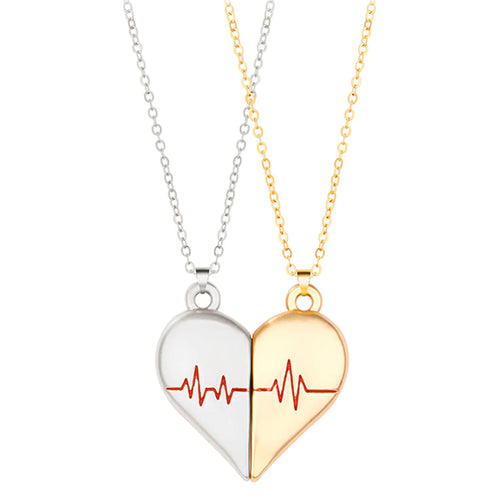 Couple Necklaces with Heartbeat Split Heart Design - Romantic Jewelry