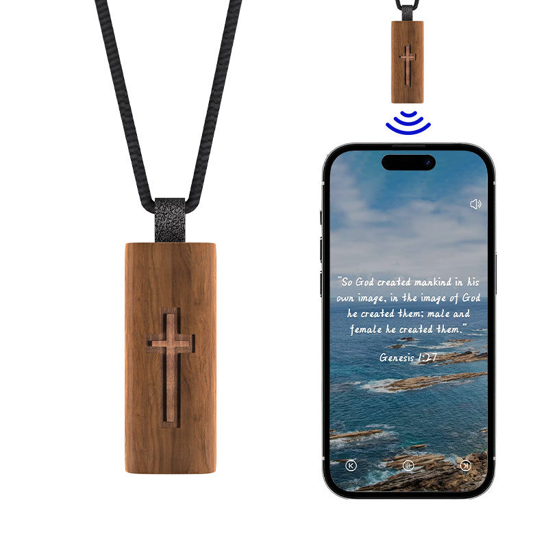 NFC Smart Wooden Cross Necklace - Daily Inspirational Bible Verses