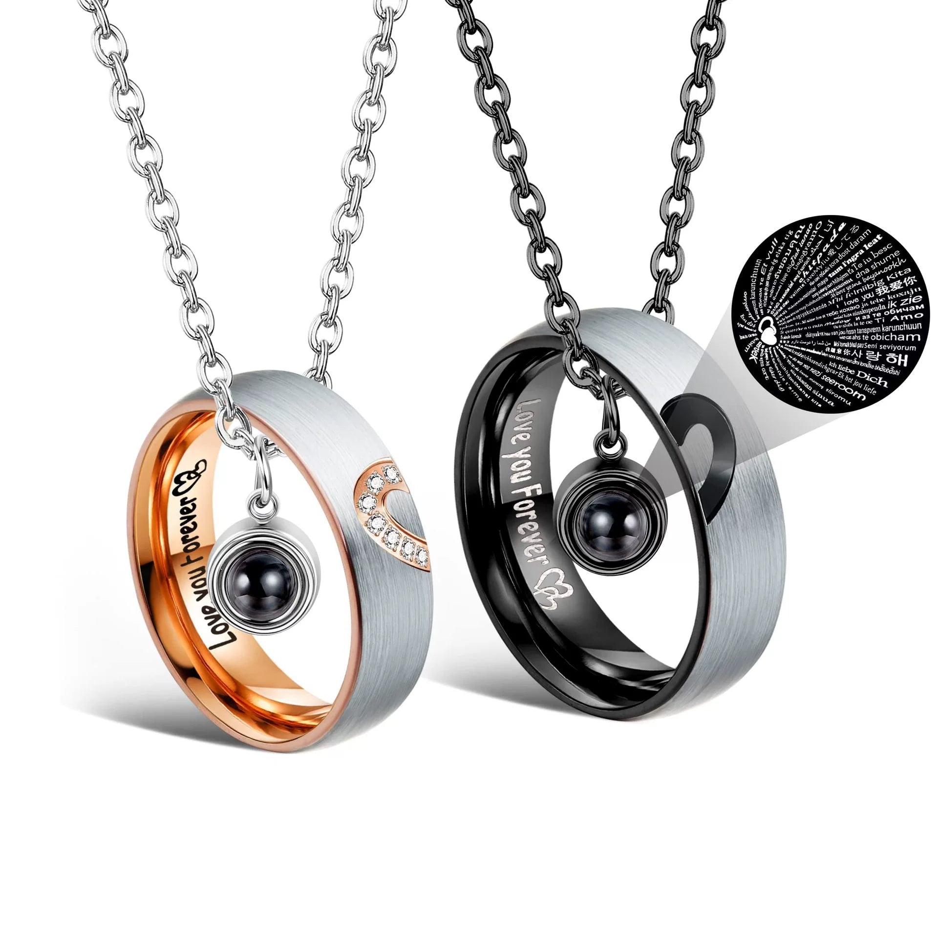 100 Languages "I Love You" Projection Couple Necklaces and Rings - Gift for Lovers