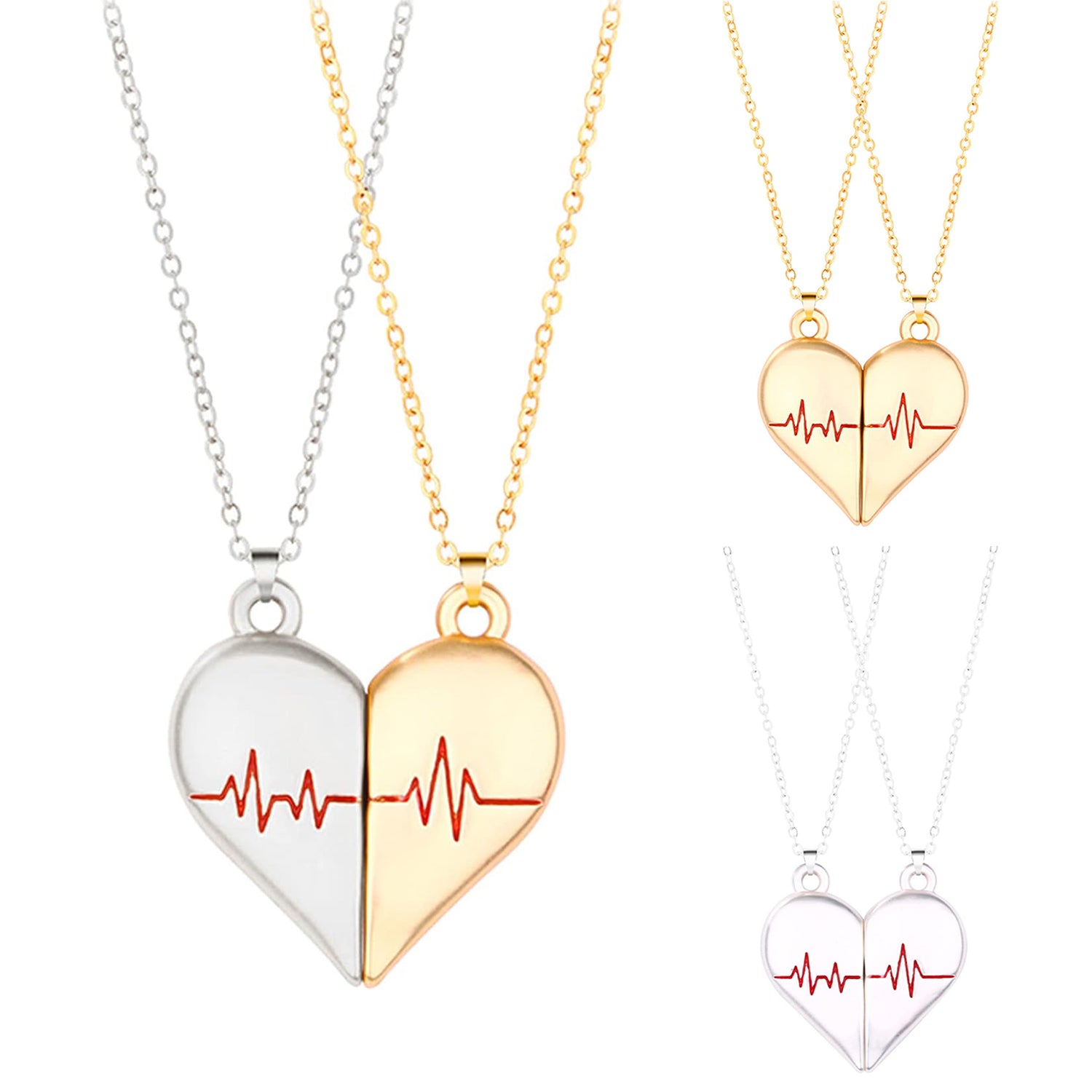 Couple Necklaces with Heartbeat Split Heart Design - Romantic Jewelry
