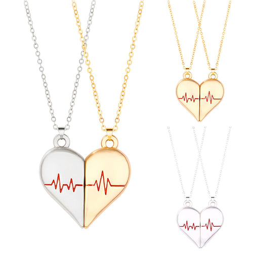 Couple Necklaces with Heartbeat Split Heart Design - Romantic Jewelry