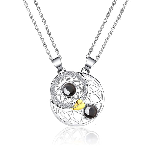 100 Language "I Love You" Projection Couple Necklaces - Magnetic Sun & Moon Design