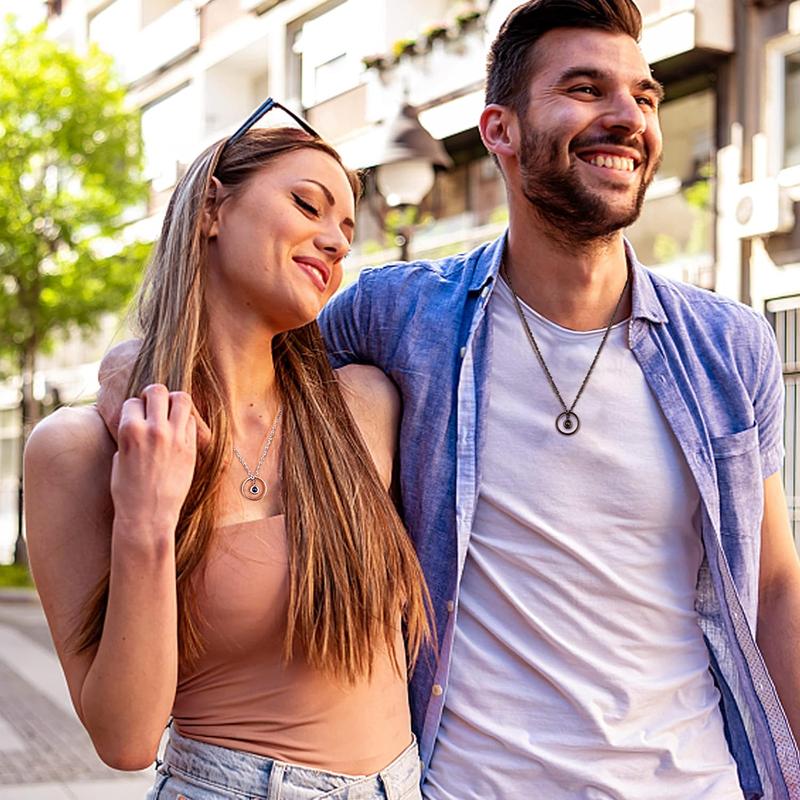 100 Languages "I Love You" Projection Couple Necklaces and Rings - Gift for Lovers