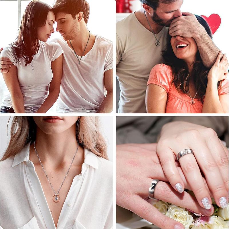 100 Languages "I Love You" Projection Couple Necklaces and Rings - Gift for Lovers