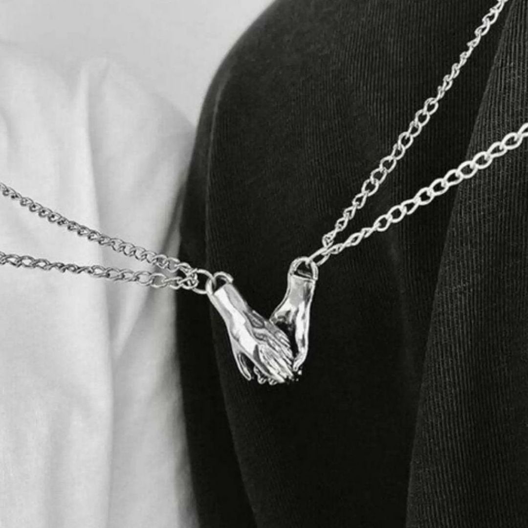 Alloy Couple Necklaces with Hand - Holding Design - Magnetic Attraction