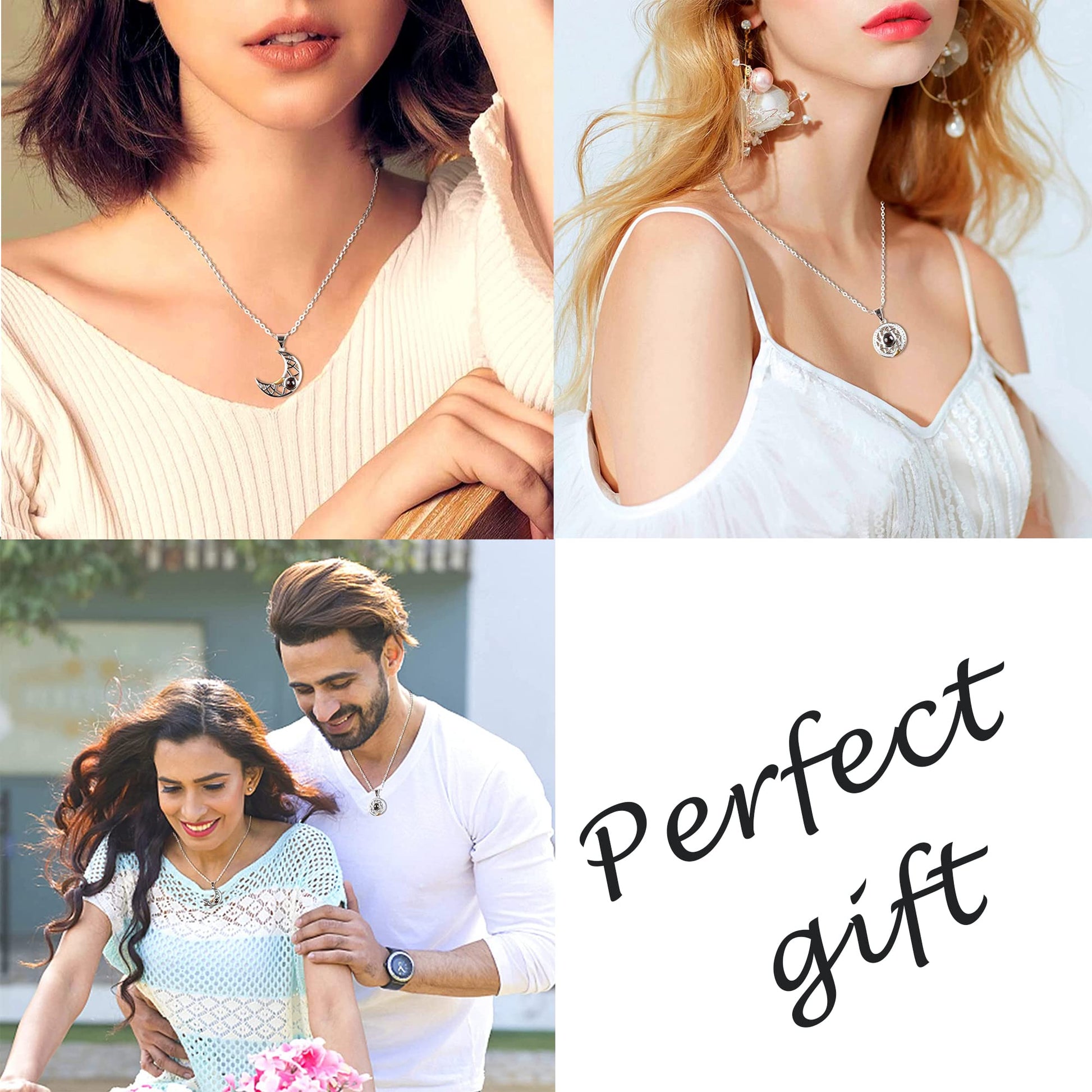 100 Language "I Love You" Projection Couple Necklaces - Magnetic Sun & Moon Design