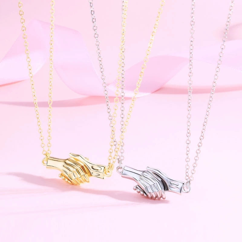 Alloy Couple Necklaces with Hand - Holding Design - Magnetic Attraction