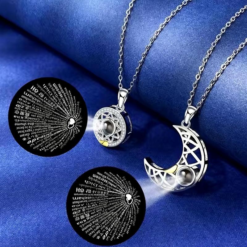 100 Language "I Love You" Projection Couple Necklaces - Magnetic Sun & Moon Design