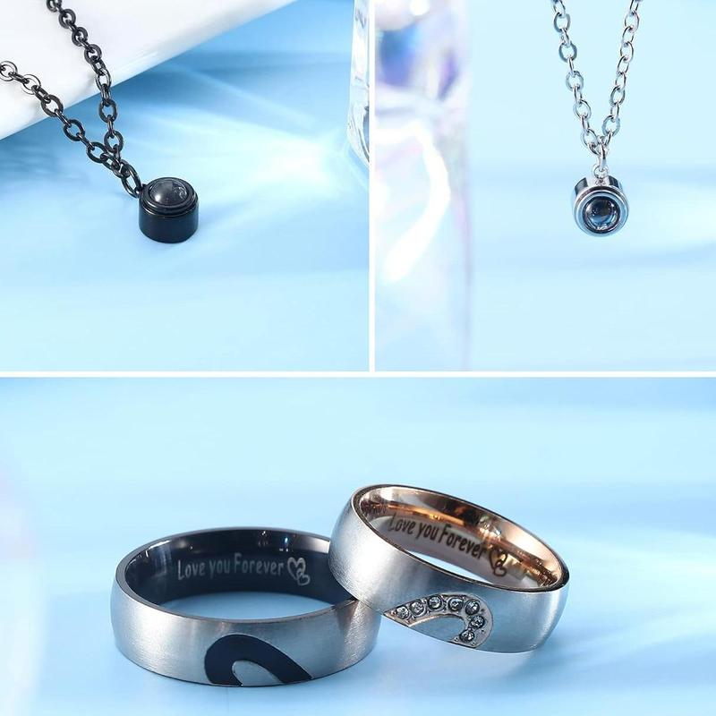 100 Languages "I Love You" Projection Couple Necklaces and Rings - Gift for Lovers