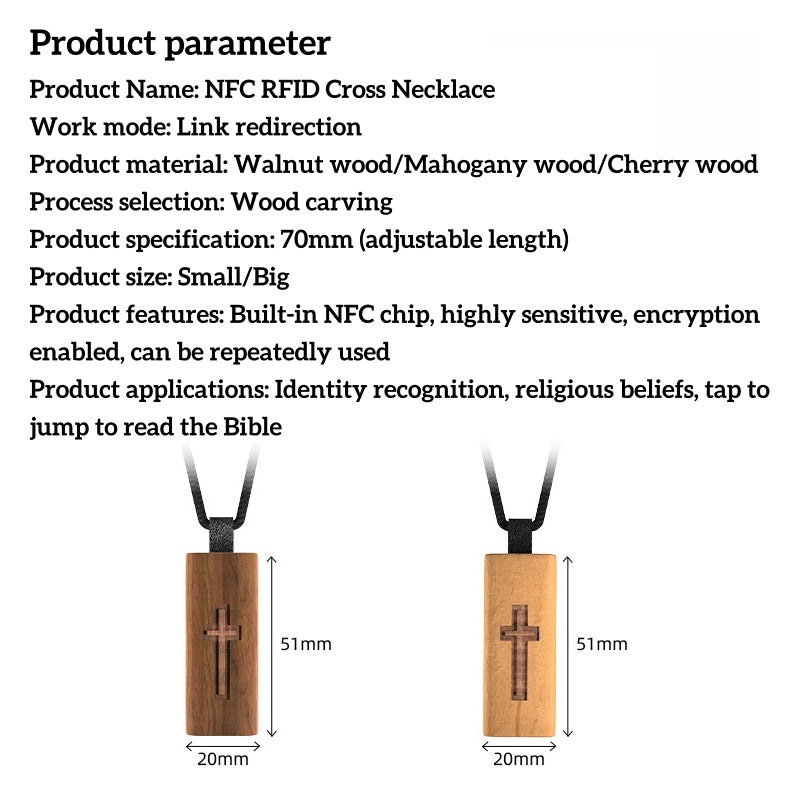 NFC Smart Wooden Cross Necklace - Daily Inspirational Bible Verses