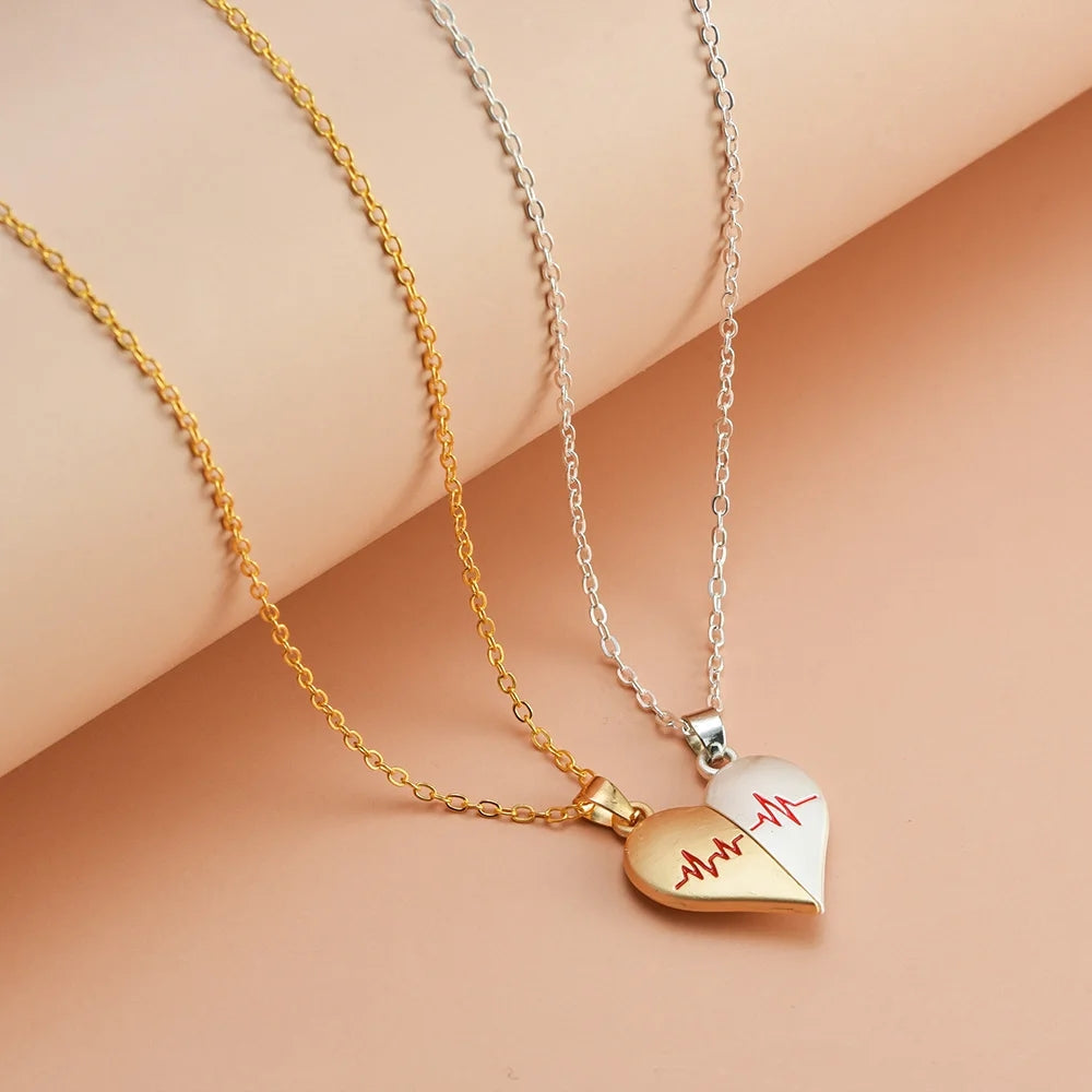 Couple Necklaces with Heartbeat Split Heart Design - Romantic Jewelry