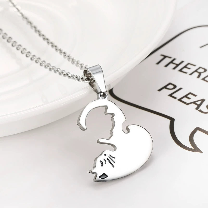 Matching Cat Heart Couple Necklaces - Symbol of Love & Togetherness