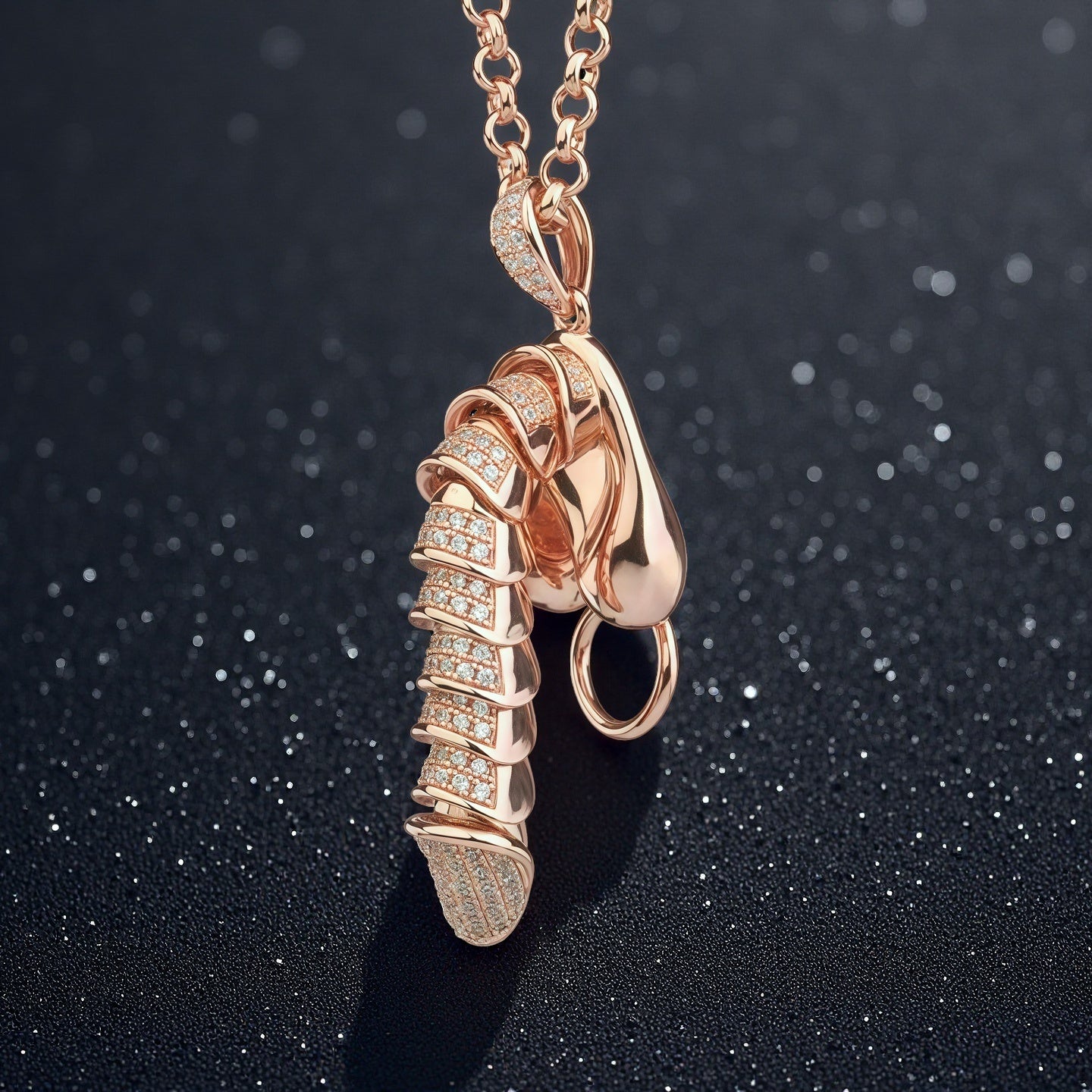 Rose Gold Diamond - Encrusted Unique Pendant Necklace