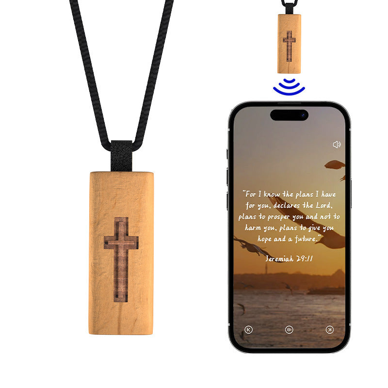 NFC Smart Wooden Cross Necklace - Daily Inspirational Bible Verses