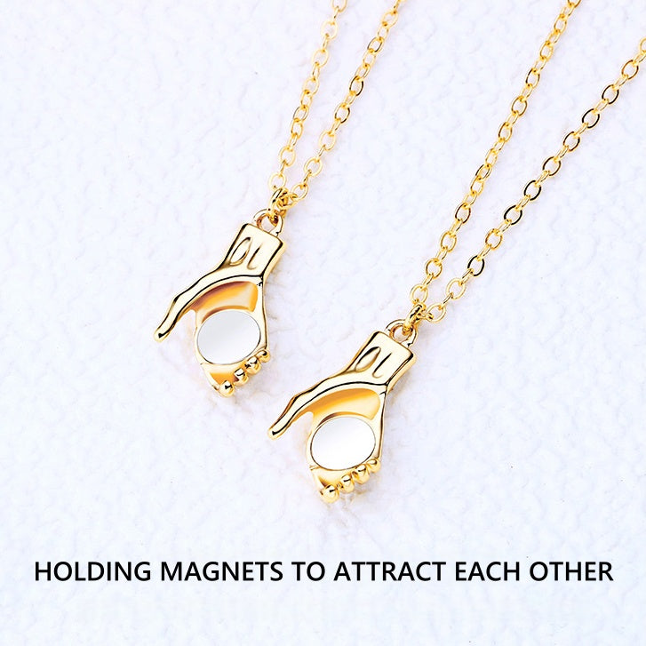 Alloy Couple Necklaces with Hand - Holding Design - Magnetic Attraction