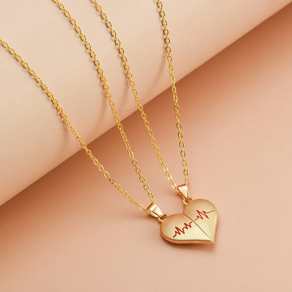 Couple Necklaces with Heartbeat Split Heart Design - Romantic Jewelry
