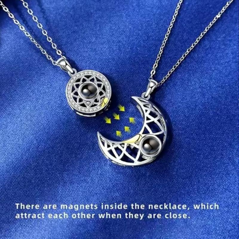 100 Language "I Love You" Projection Couple Necklaces - Magnetic Sun & Moon Design