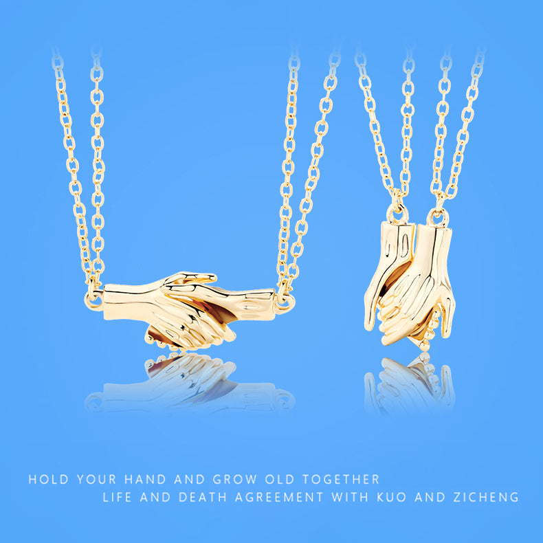 Alloy Couple Necklaces with Hand - Holding Design - Magnetic Attraction