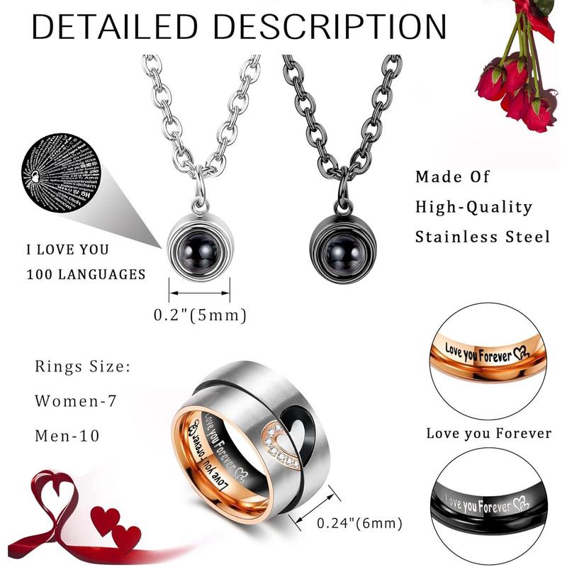 100 Languages "I Love You" Projection Couple Necklaces and Rings - Gift for Lovers