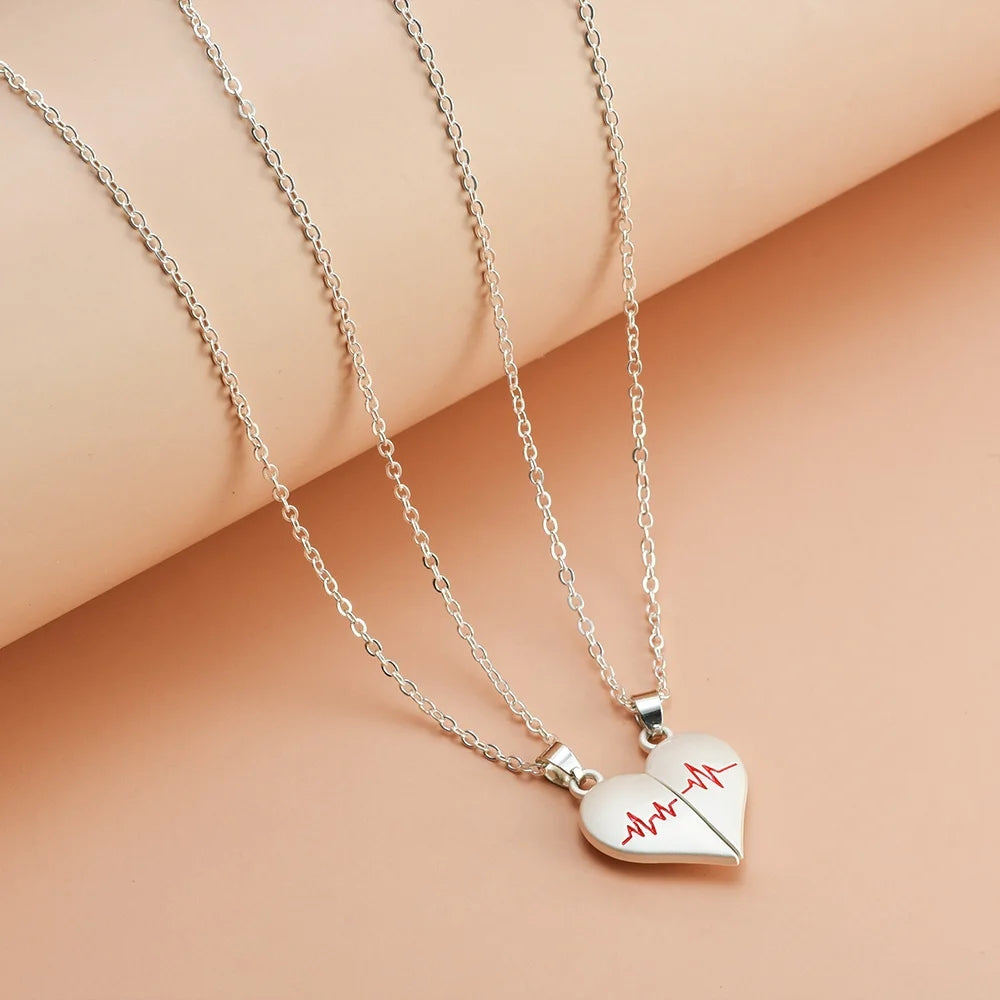Couple Necklaces with Heartbeat Split Heart Design - Romantic Jewelry