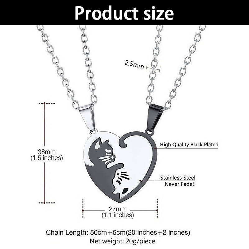 Matching Cat Heart Couple Necklaces - Symbol of Love & Togetherness
