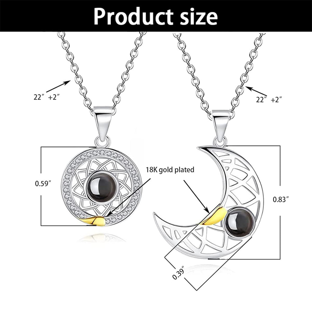 100 Language "I Love You" Projection Couple Necklaces - Magnetic Sun & Moon Design
