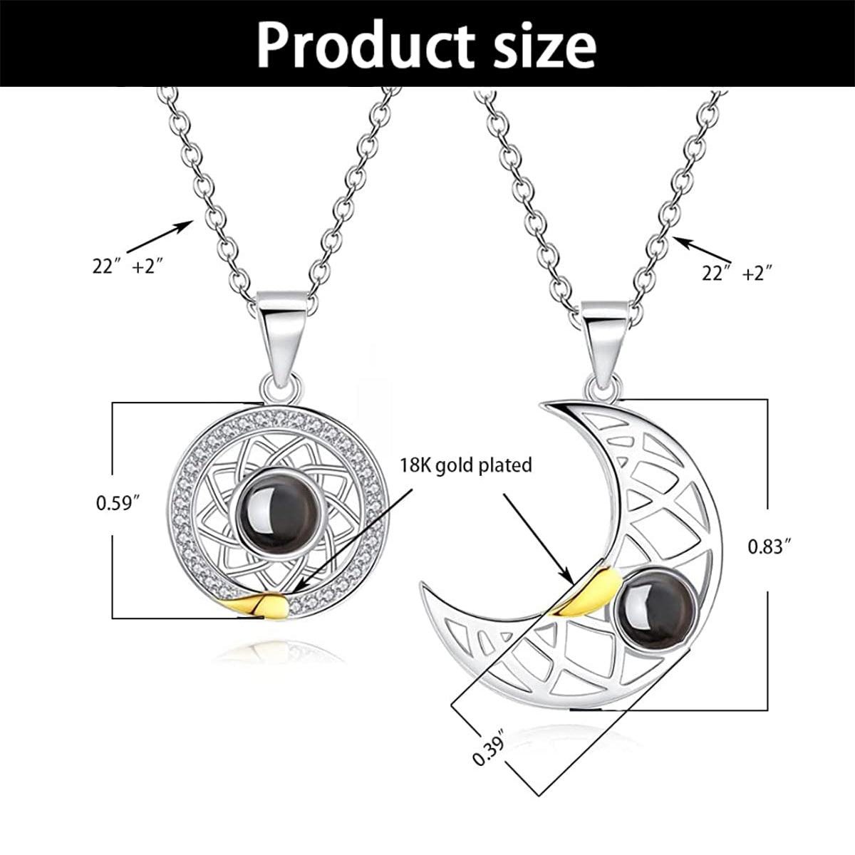 100 Language "I Love You" Projection Couple Necklaces - Magnetic Sun & Moon Design