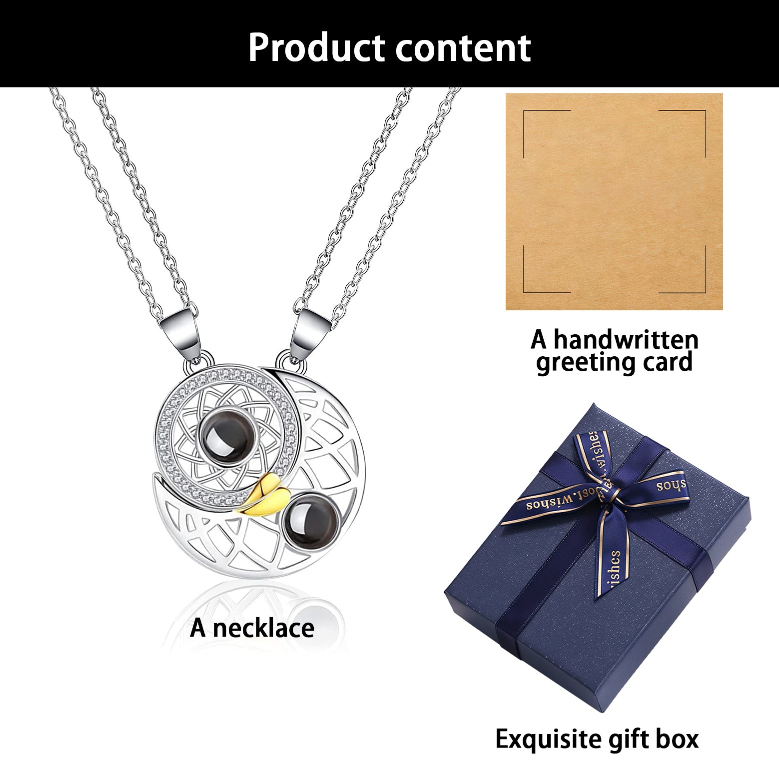 100 Language "I Love You" Projection Couple Necklaces - Magnetic Sun & Moon Design
