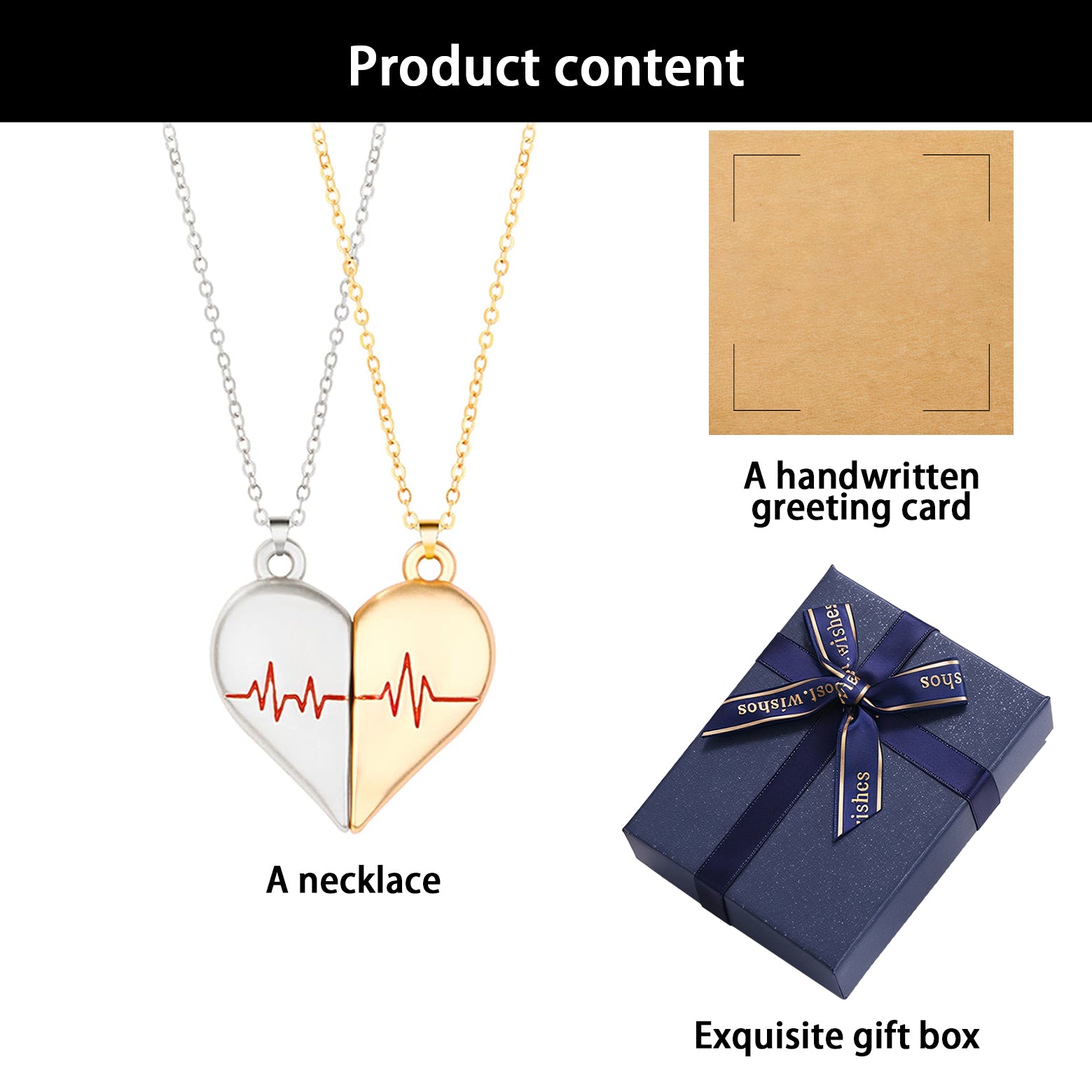 Couple Necklaces with Heartbeat Split Heart Design - Romantic Jewelry