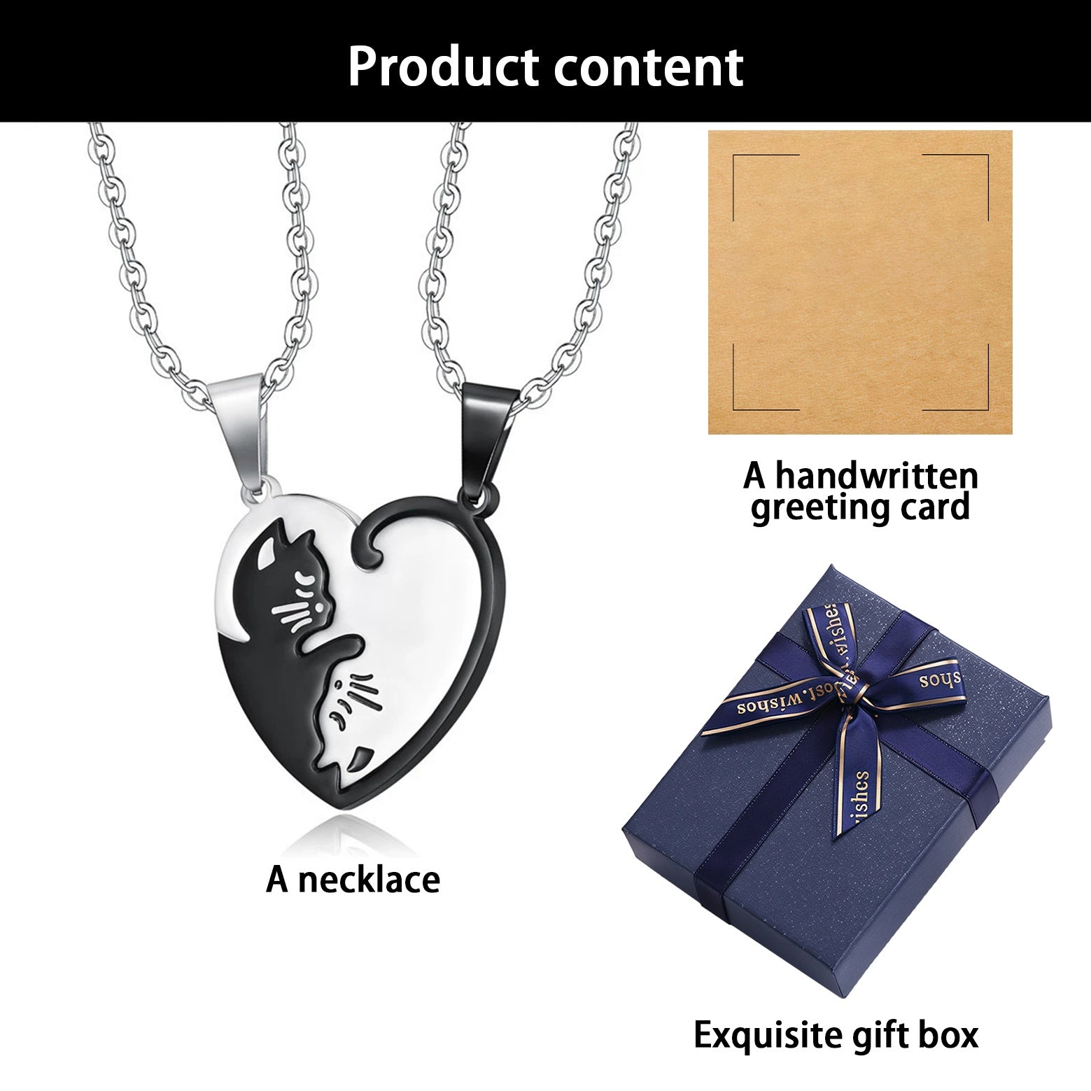 Matching Cat Heart Couple Necklaces - Symbol of Love & Togetherness