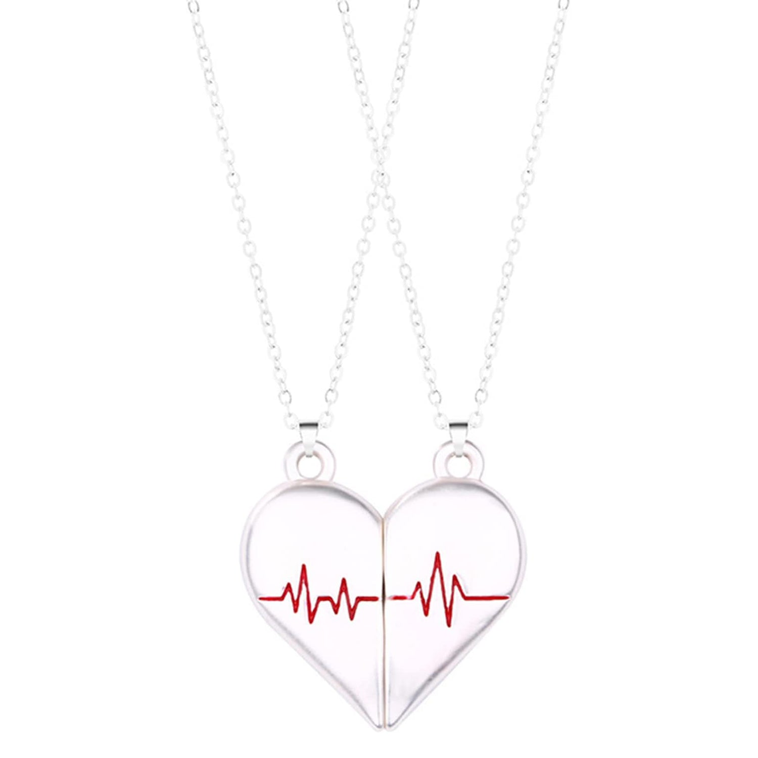 Couple Necklaces with Heartbeat Split Heart Design - Romantic Jewelry