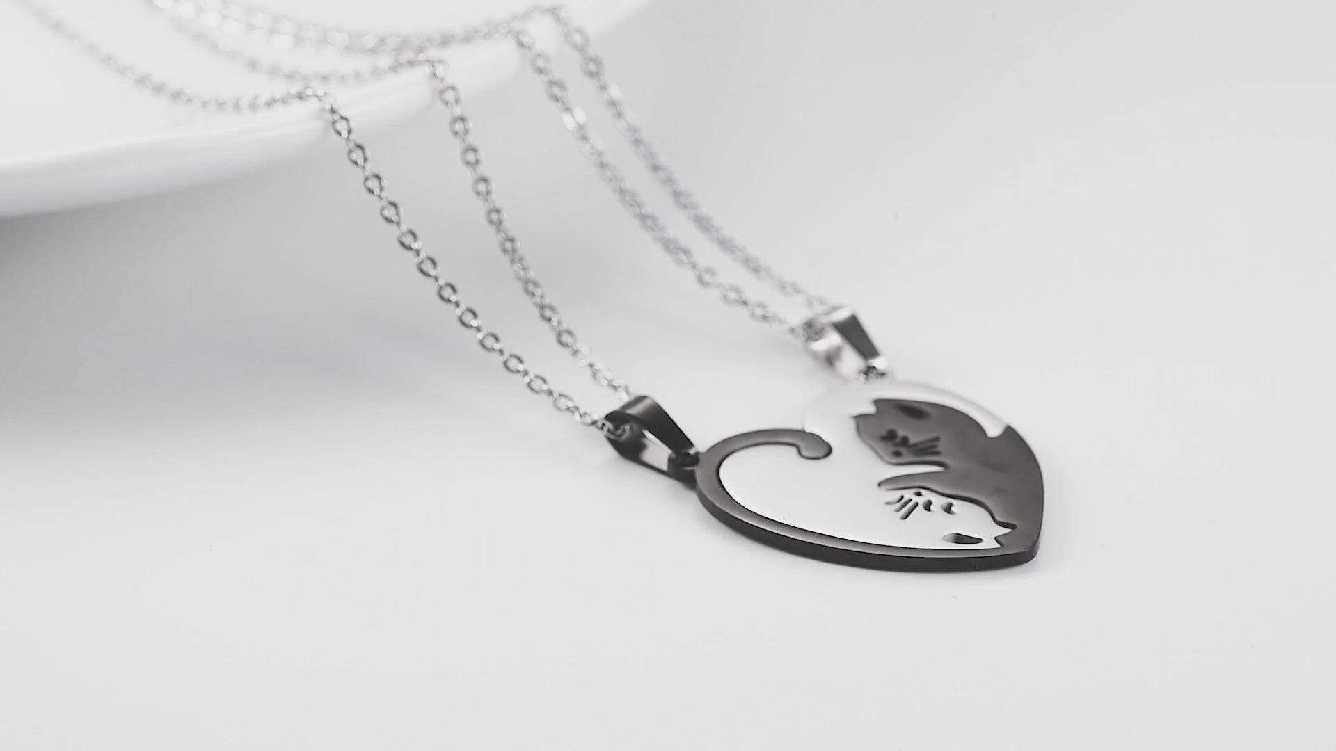 Matching Cat Heart Couple Necklaces - Symbol of Love & Togetherness