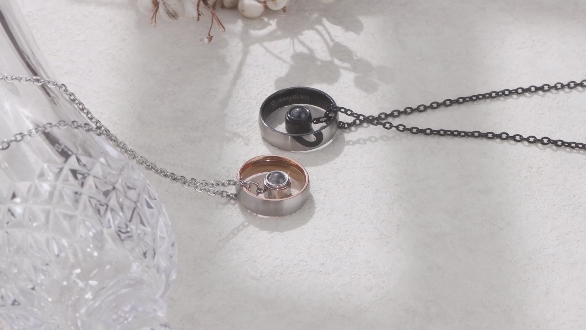 100 Languages "I Love You" Projection Couple Necklaces and Rings - Gift for Lovers